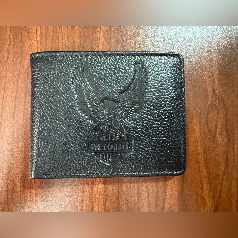 Harley-Davidson Black Pebbled Leather Bi-Fold Wallet